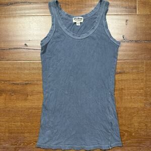 Ray Beams Tank Top Womens 2 Gray Acid Wash Round Neck Cotton USA Made Retro Alt